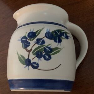 Floral Stoneware Pitcher with Blue Accents